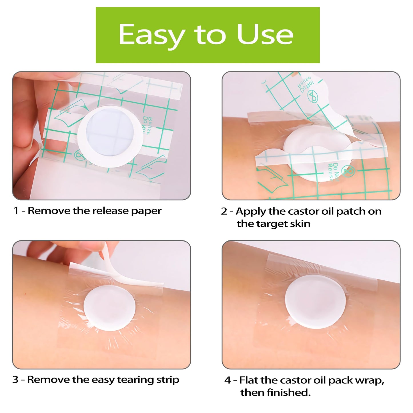 20 Pack Disposable Castor Oil Pack Wraps – Transparent PU Film, 3.2 x 3.2 in, Self-Adhesive, Hypoallergenic