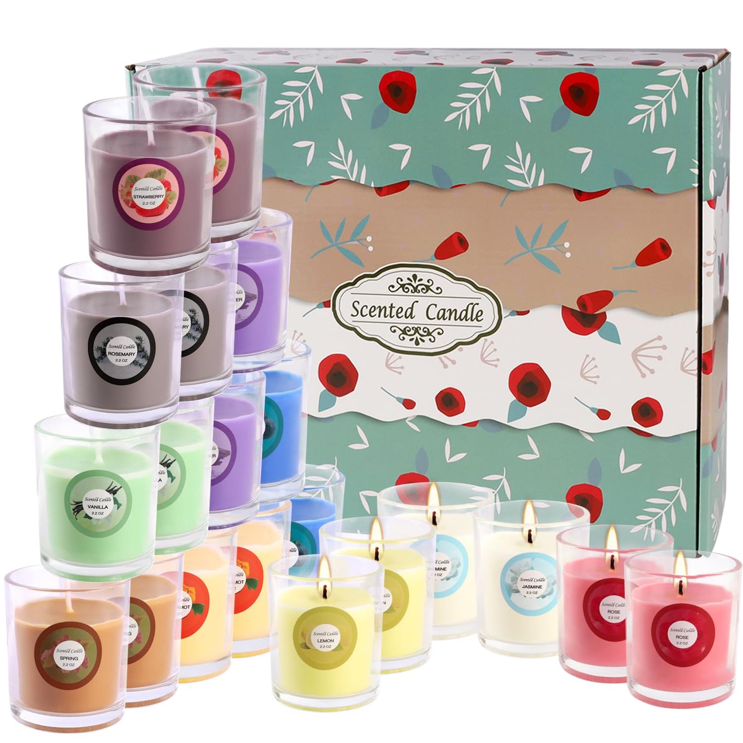 20 Pack Scented Candles Gift Set – 10 Fragrances, Aromatherapy Soy Wax Glass Jar Candle