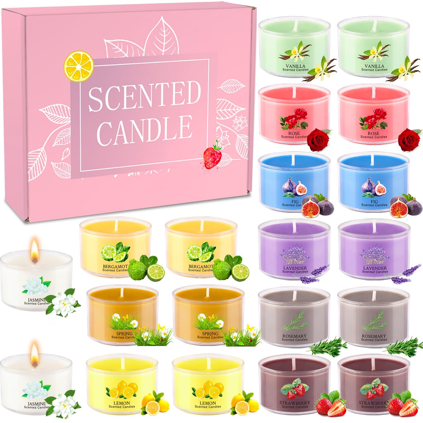 20 Pack Scented Candles Gift Set – 1.6oz Mini Jars, 10 Fragrances & Colors, Natural Soy Wax