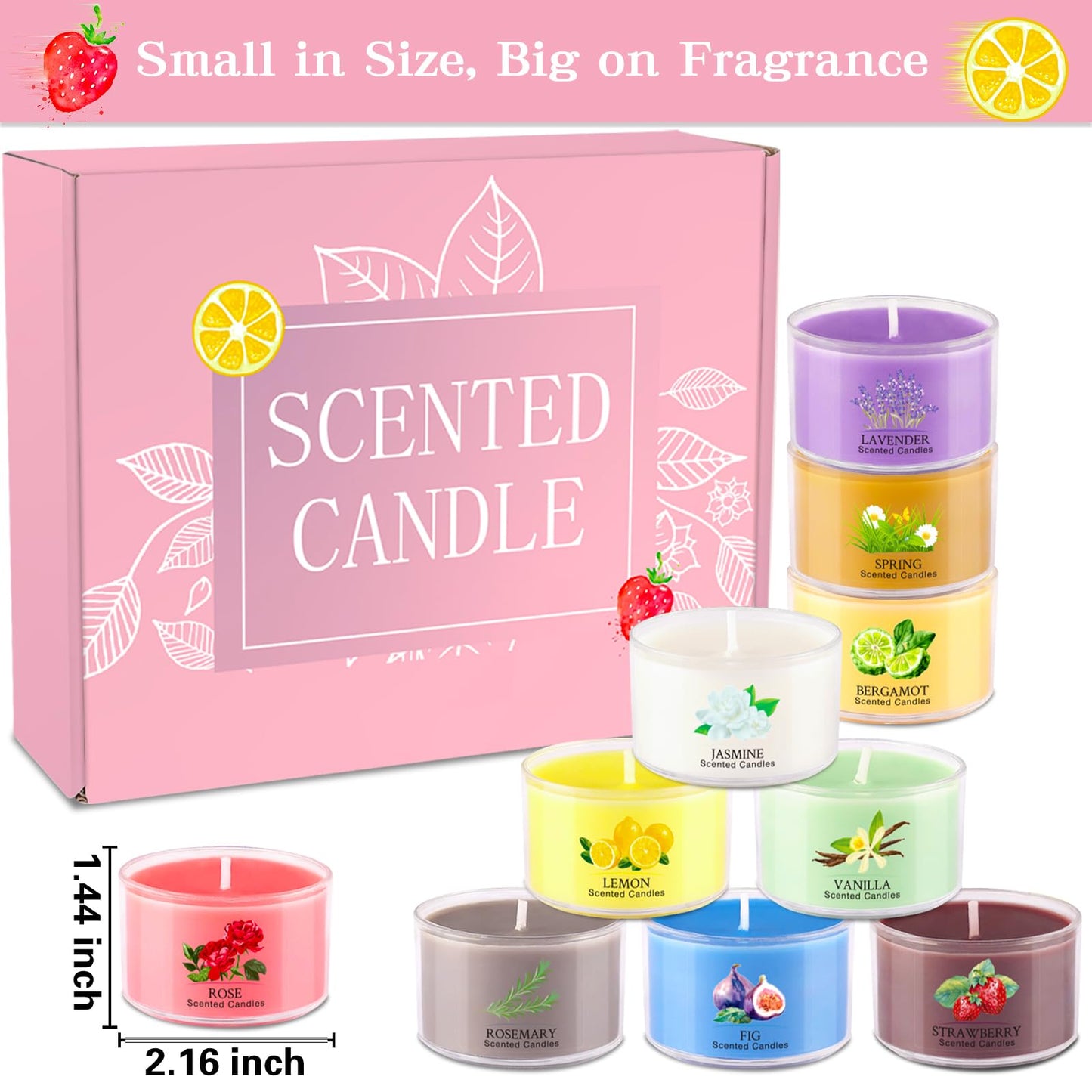 20 Pack Scented Candles Gift Set – 1.6oz Mini Jars, 10 Fragrances & Colors, Natural Soy Wax