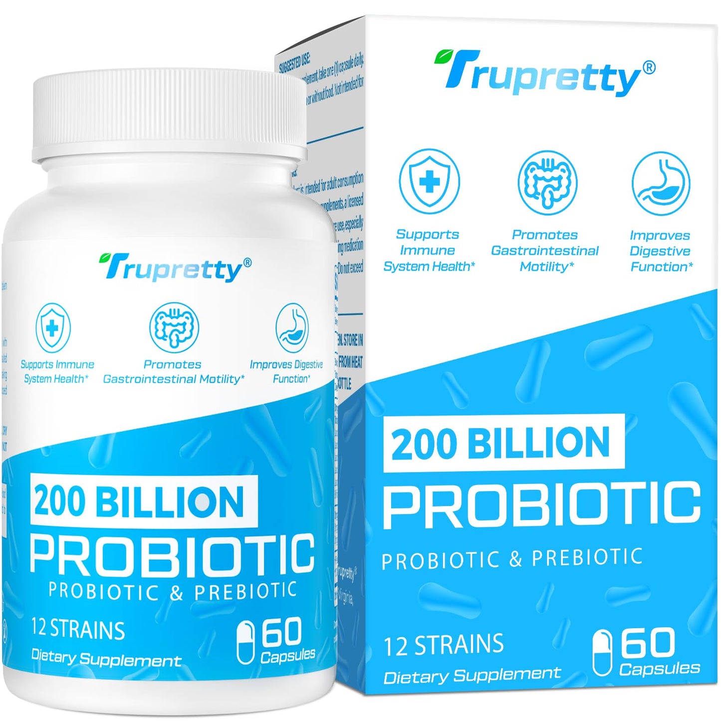 200 Billion CFUs Probiotic: 12 Strains + 3 Organic Prebiotics | Women & Men, 60 Caps, Shelf-Stable, Non-GMO