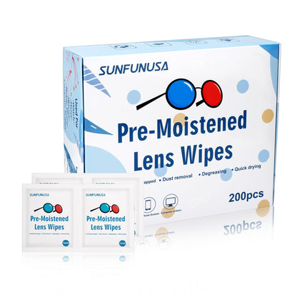 200 Count Lens Cleaning Wipes - Pre-Moistened, Individually Wrapped, Streak-Free, Fast Drying