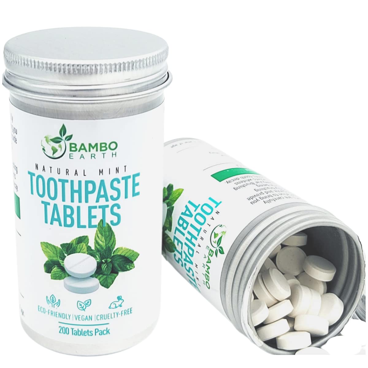 200 Pack Natural Toothpaste Tablet Bits – Mint & Activated Charcoal (Peppermint) – SLS & Fluoride Free