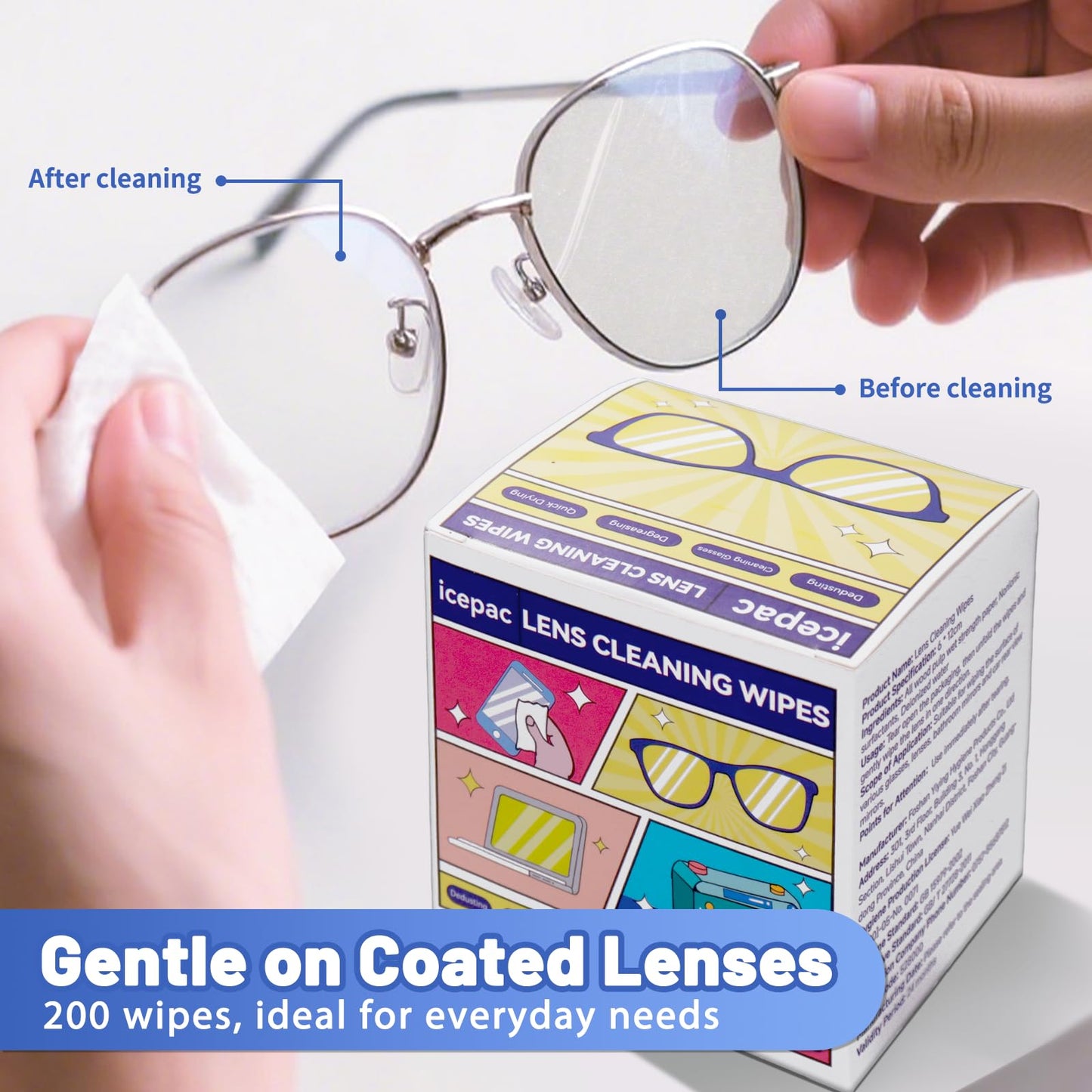 200 Pcs Cleaning Wipes for Glasses – Pre-Moistened Lens & Screen Wipes