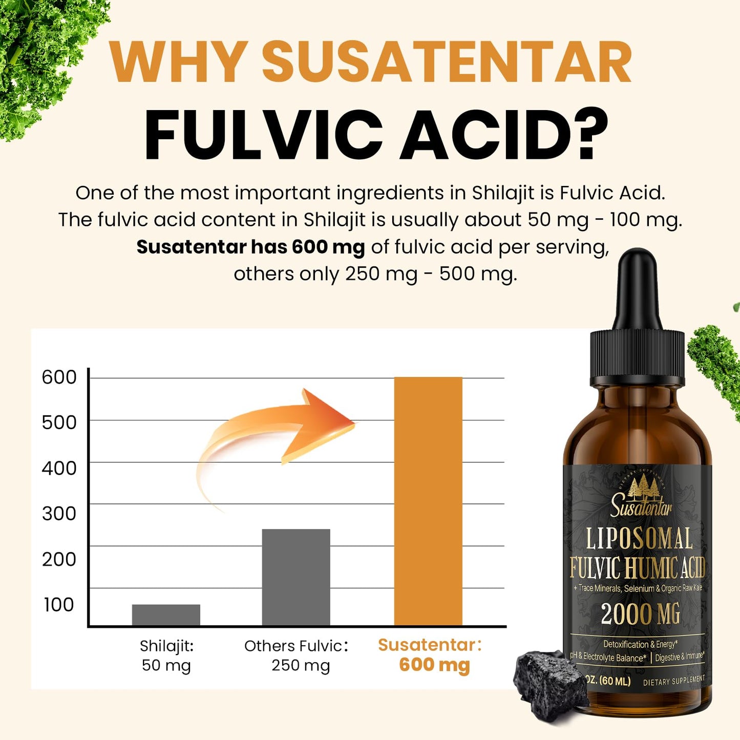 2000 mg Liposomal Fulvic & Humic Acid Complex | Electrolytes, Kale (4 oz)
