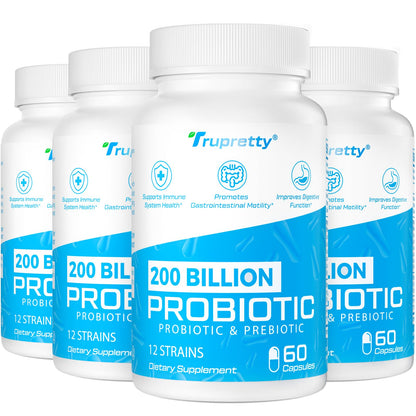 200 Billion CFU Probiotic – 12 Strains + 3 Organic Prebiotics, 240 Caps (240-Day), Non-GMO