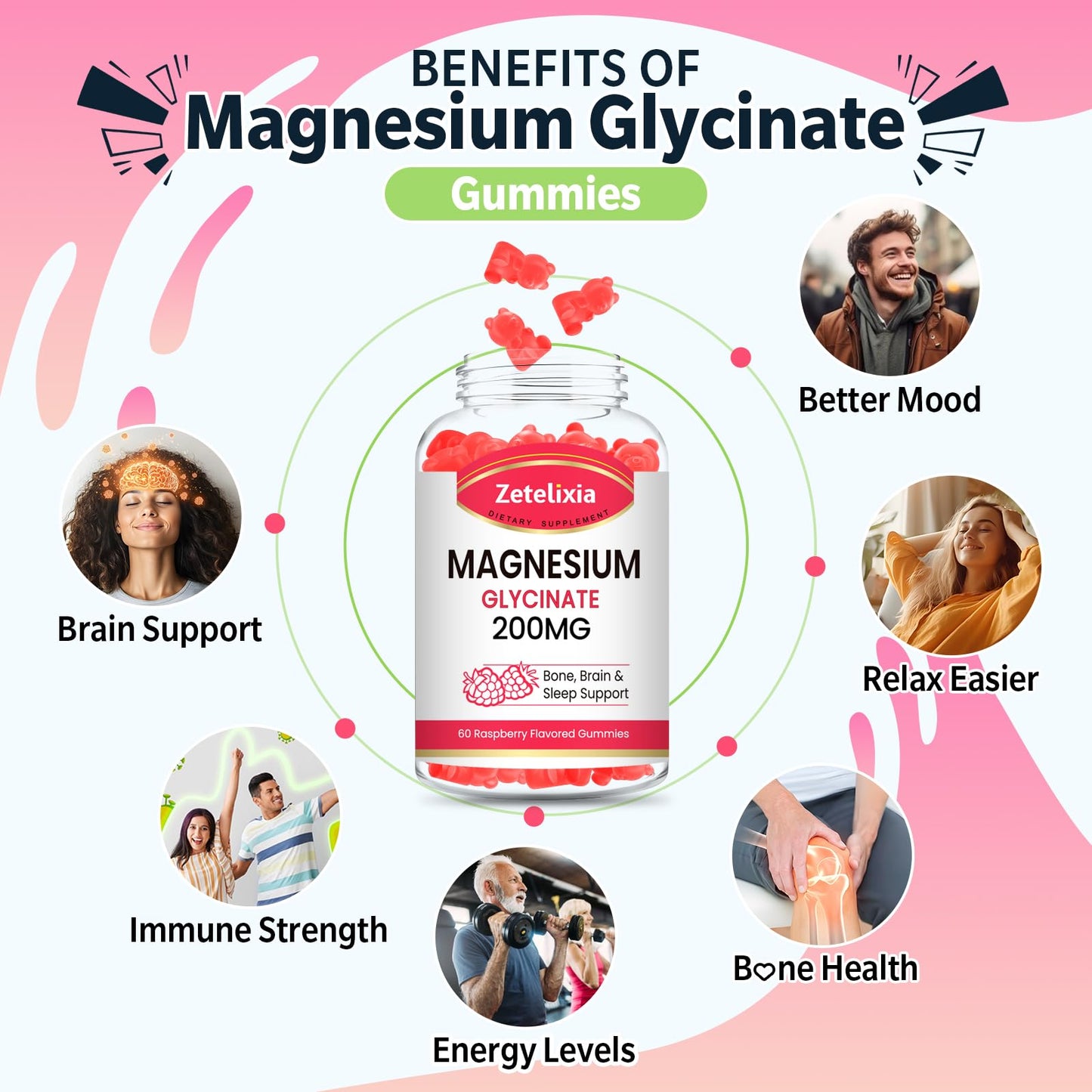 200mg Magnesium Glycinate Gummies – High Absorption Raspberry, 2-Pack (120 Count)