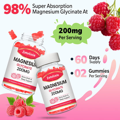 200mg Magnesium Glycinate Gummies – High Absorption Raspberry, 2-Pack (120 Count)