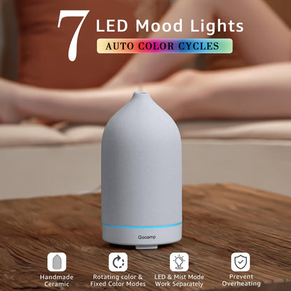 200ML Ceramic Essential Oil Diffuser – Ultrasonic Humidifier with 7-Color LED & Auto Shut-Off
