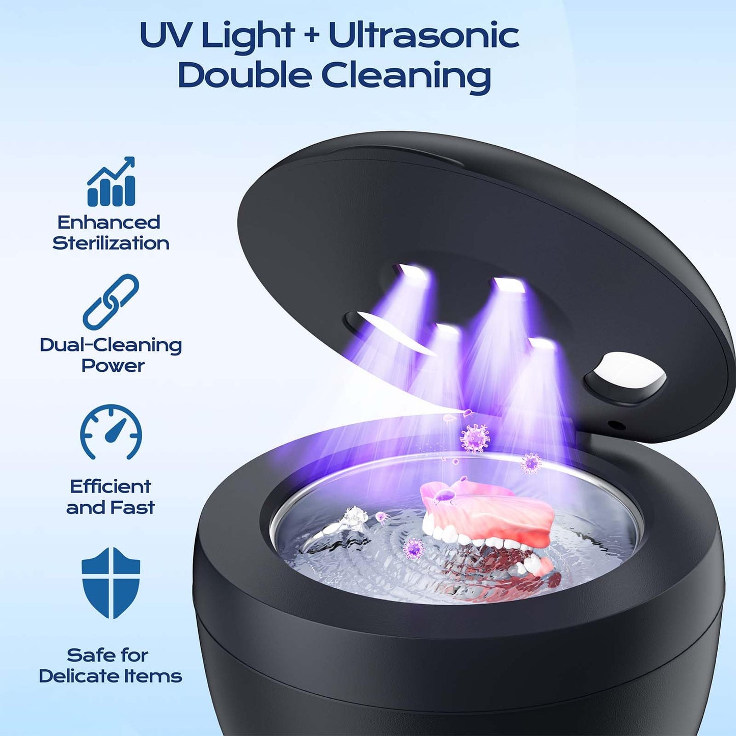 Ultrasonic Retainer Cleaner 2025 Upgraded – 45kHz 200ml for Dentures, Braces & Jewelry