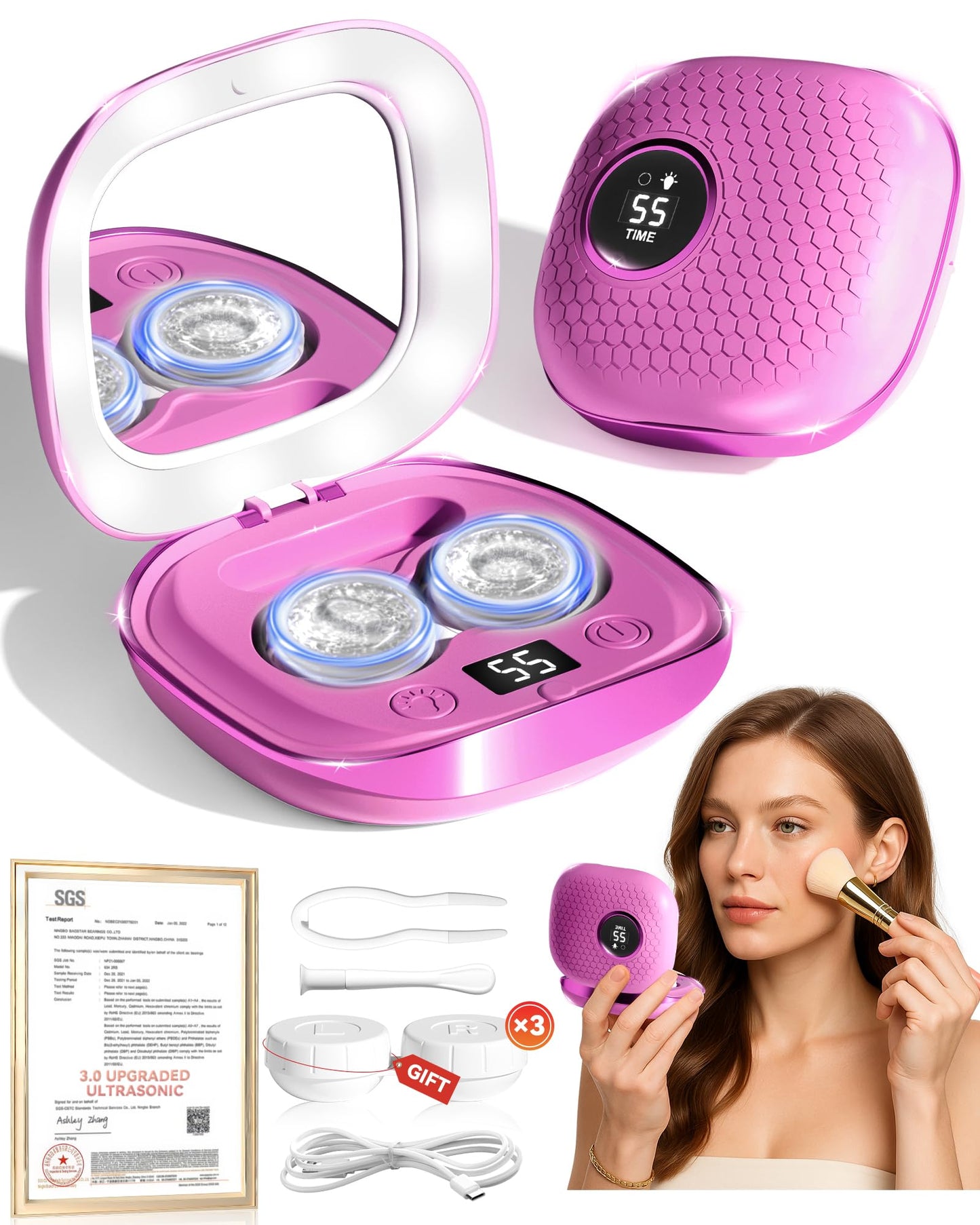 2025 Ultrasonic Contact Lens Cleaner – 50KHz German Motor, 3 Smart Modes, Portable (Purple)