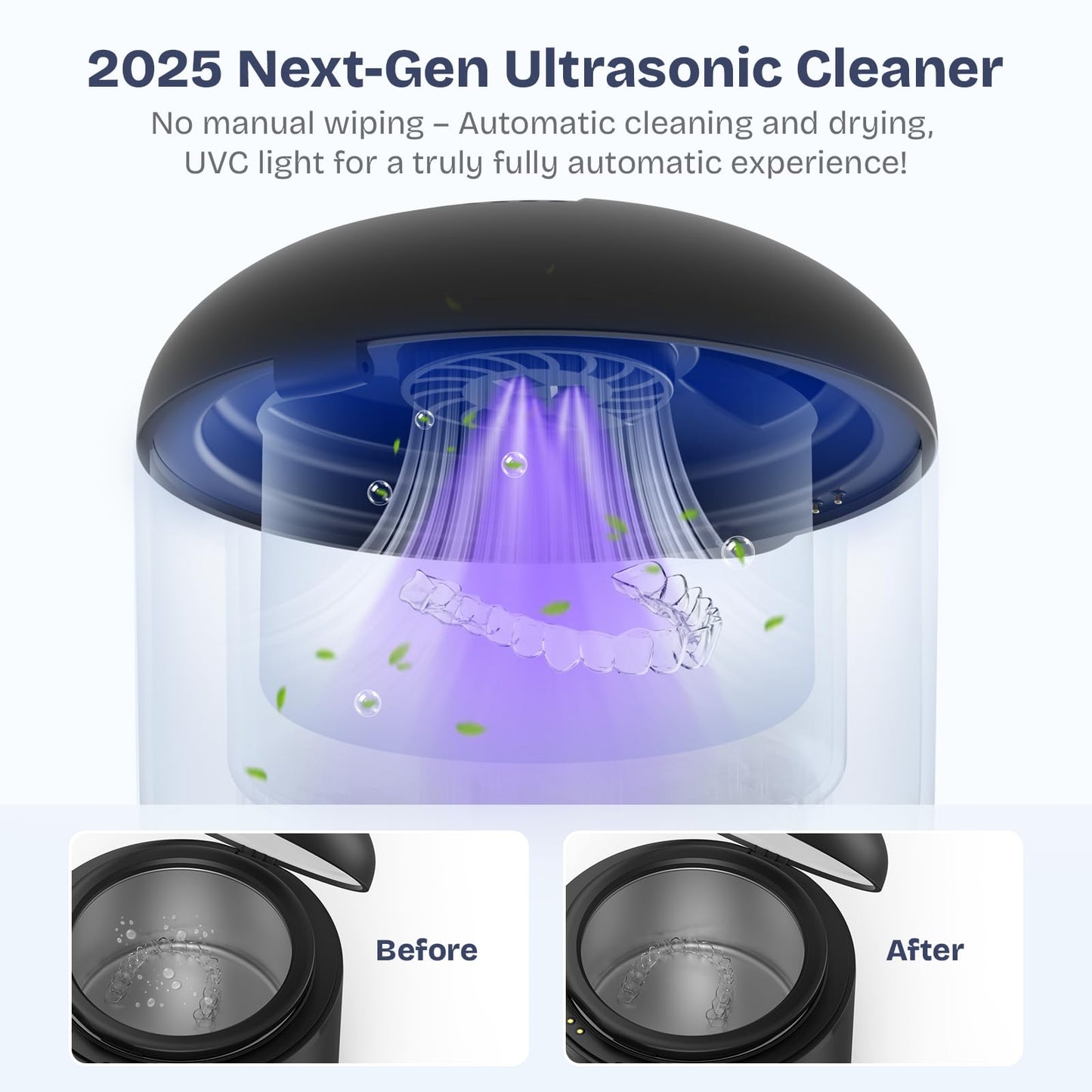 2025 Ultrasonic Retainer Cleaner – 45kHz, 25W with Drying (Black)