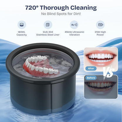 2025 Ultrasonic Retainer Cleaner – 45kHz, 25W with Drying (Black)