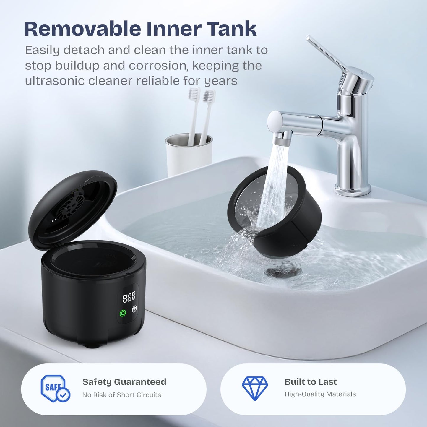 2025 Ultrasonic Retainer Cleaner – 45kHz, 25W with Drying (Black)