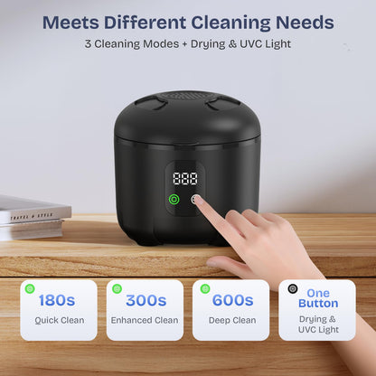 2025 Ultrasonic Retainer Cleaner – 45kHz, 25W with Drying (Black)
