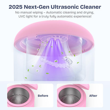 2025 Ultrasonic Retainer Cleaner – 45KHz 25W with Drying, UVC Light, Removable Tank | Pink