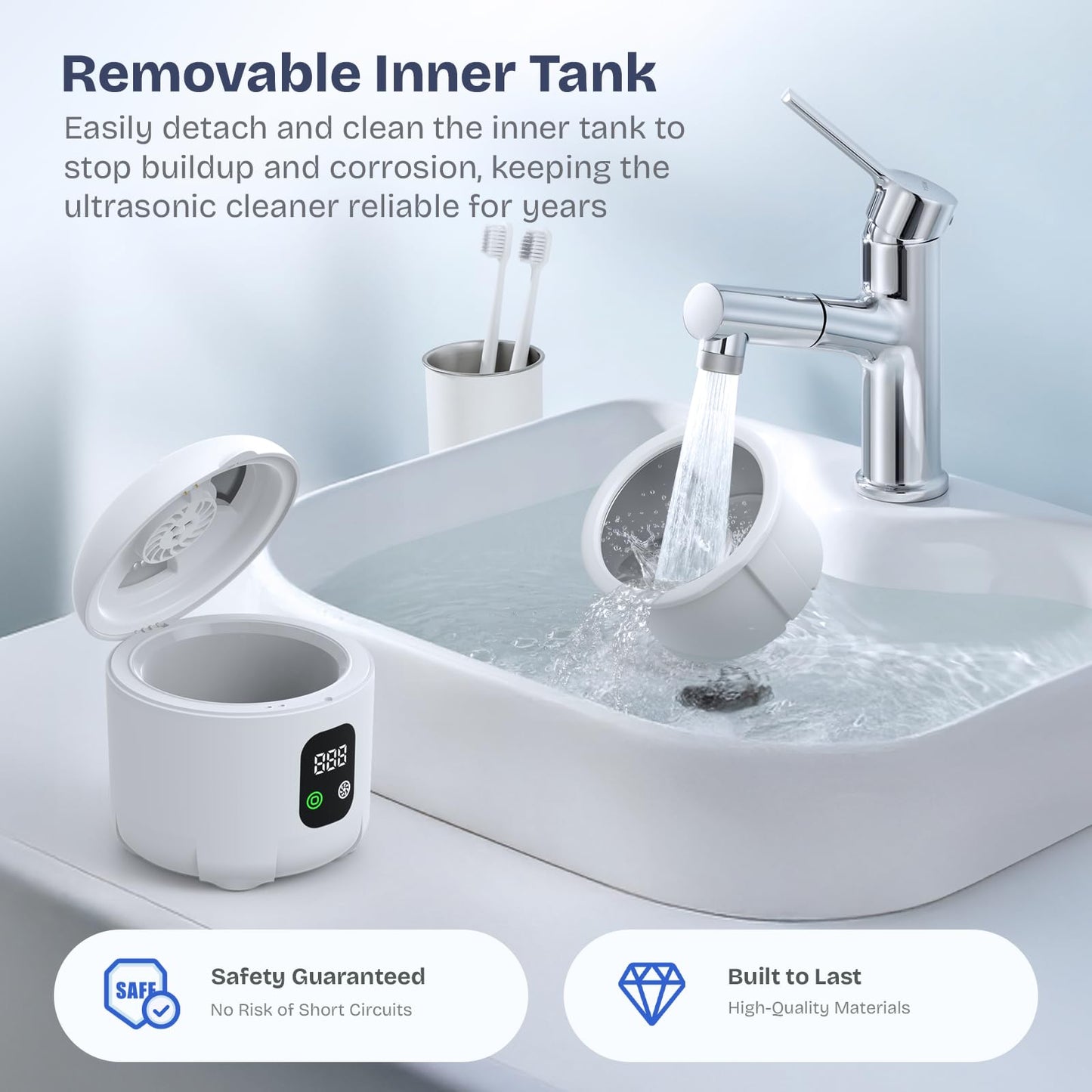2025 Ultrasonic Retainer Cleaner – 45KHz 25W Portable Denture Cleaner with Drying & UVC Light