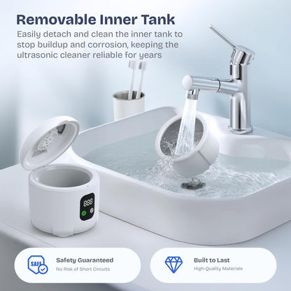 2025 Ultrasonic Retainer Cleaner – 45KHz 25W Portable Denture Cleaner with Drying & UVC Light