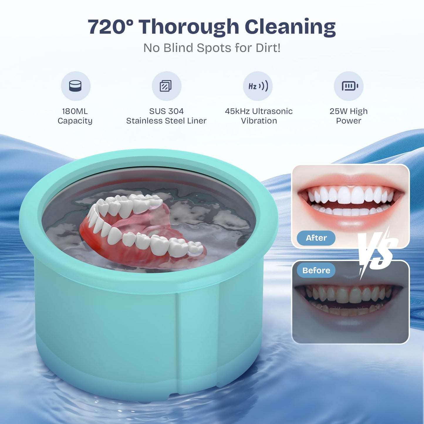 2025 Ultrasonic Retainer Cleaner 45kHz 25W – Portable with Drying (Blue)