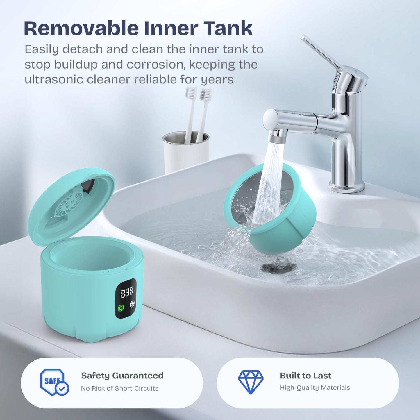 2025 Ultrasonic Retainer Cleaner 45kHz 25W – Portable with Drying (Blue)
