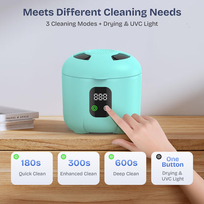 2025 Ultrasonic Retainer Cleaner 45kHz 25W – Portable with Drying (Blue)