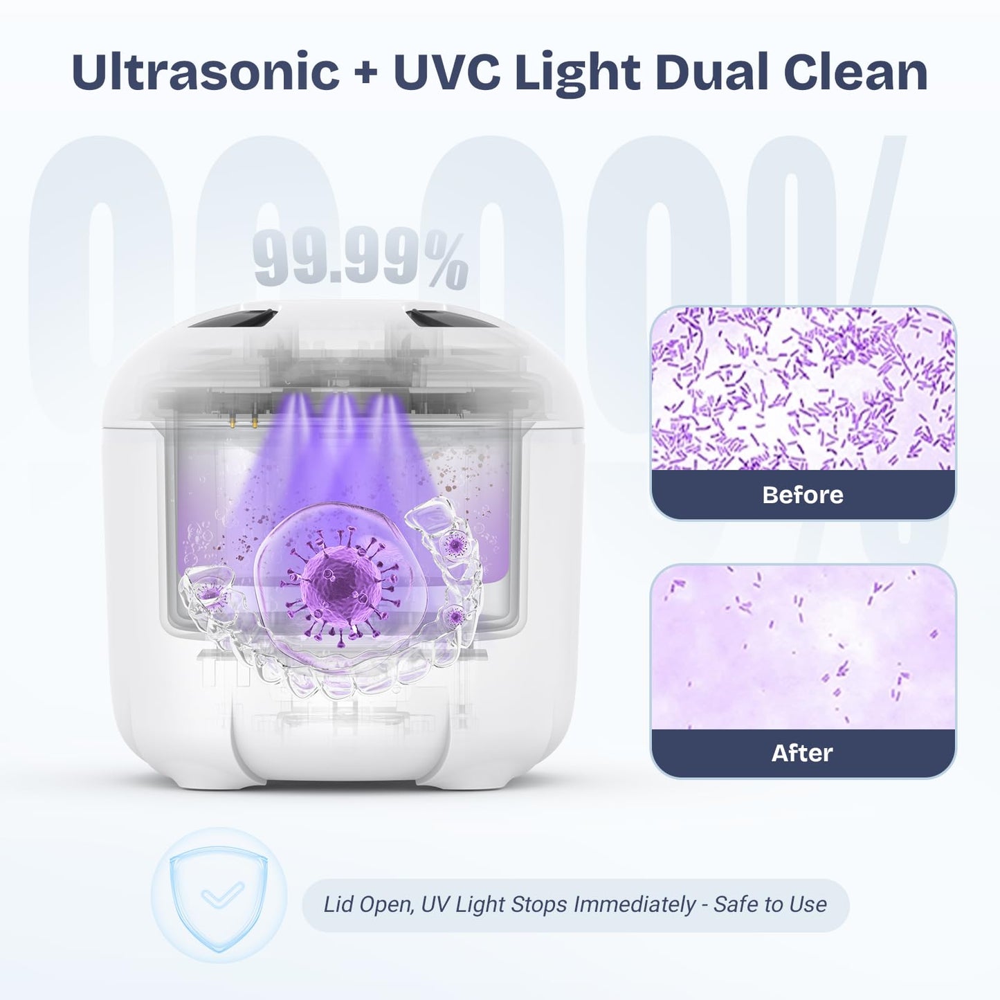 2025 Ultrasonic Retainer Cleaner – 45KHz 25W Portable Denture Cleaner with Drying & UVC Light