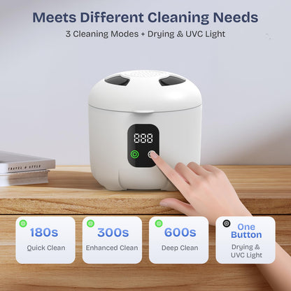 2025 Ultrasonic Retainer Cleaner – 45KHz 25W Portable Denture Cleaner with Drying & UVC Light