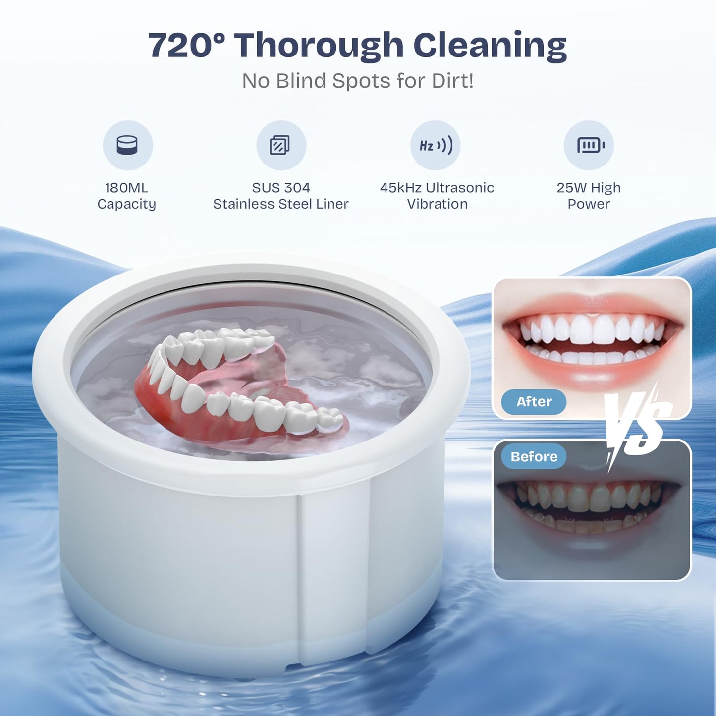 2025 Ultrasonic Retainer Cleaner – 45KHz 25W Portable Denture Cleaner with Drying & UVC Light