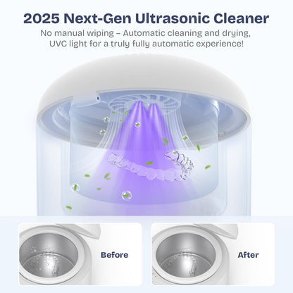2025 Ultrasonic Retainer Cleaner – 45KHz 25W Portable Denture Cleaner with Drying & UVC Light