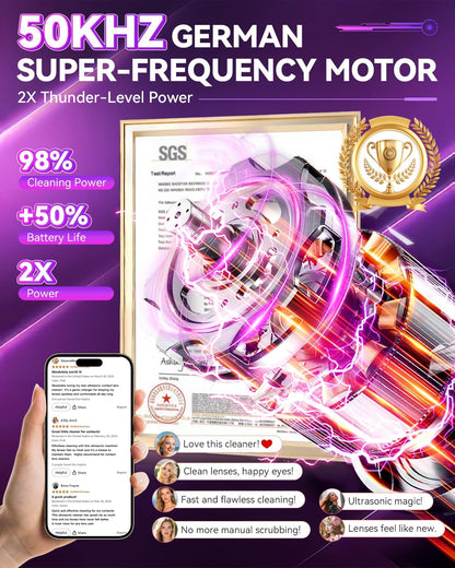 2025 Upgraded Ultrasonic Contact Lens Cleaner – 50KHz German Motor, Smart Modes, Portable Chic Pink