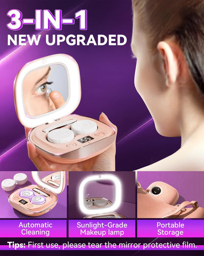 2025 Upgraded Ultrasonic Contact Lens Cleaner – 50KHz German Motor, Smart Modes, Portable Chic Pink