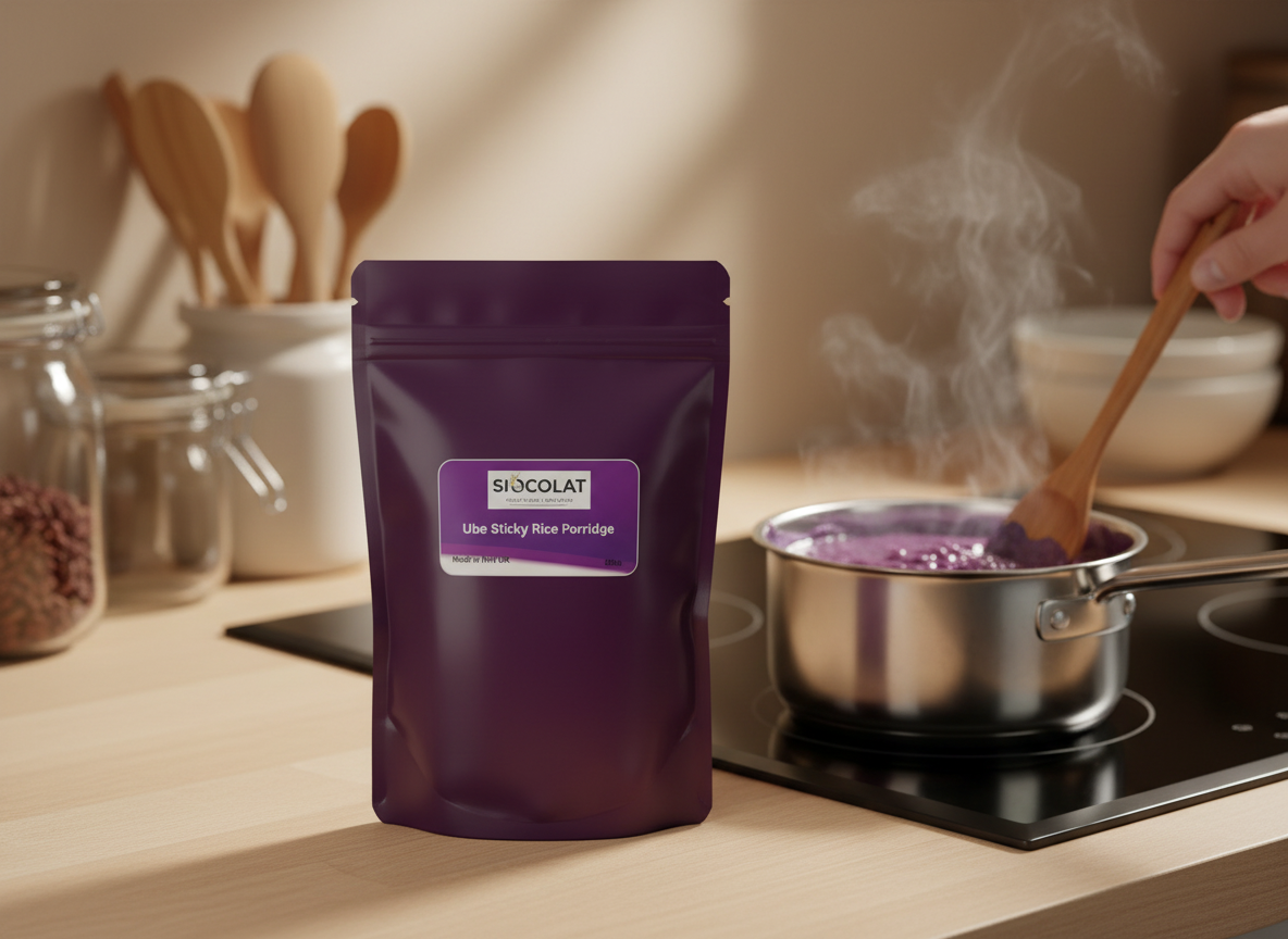 Vegan Friendly No Added Sugar Ube Champorado (Rice Porridge) Sticky Rice