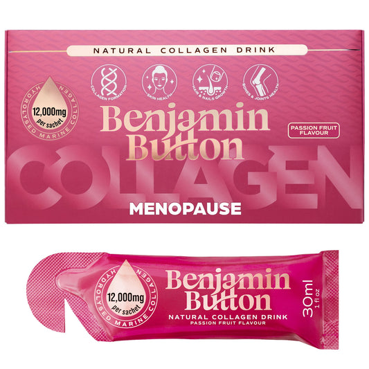 Benjamin Button 12,000mg Marine Collagen Drink - Passionfruit Liquid Sachets - 14 Sachets - Menopause Support