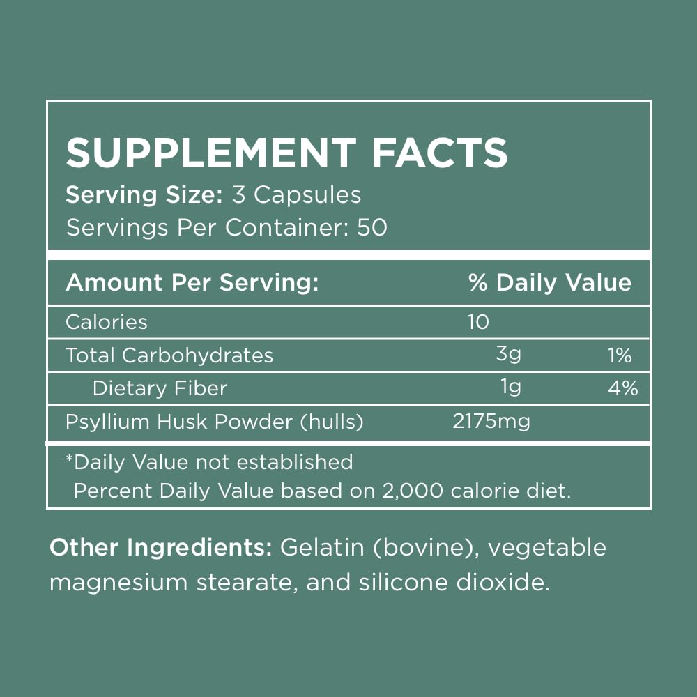 Psyllium Husk Fiber Supplement – Daily Digestive Health & Regularity, 2,175mg per Serving, 150 Capsules | Pure for Men & Pure for Her