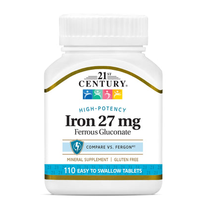 21st Century Iron 27 mg Ferrous Gluconate Tablets – 110 Count | Gluten Free
