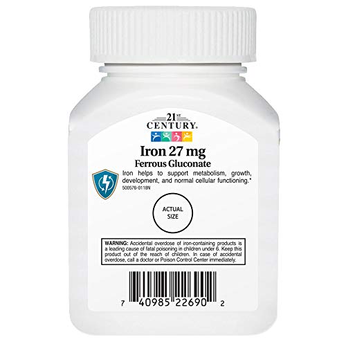 21st Century Iron 27 mg Ferrous Gluconate Tablets – 110 Count | Gluten Free