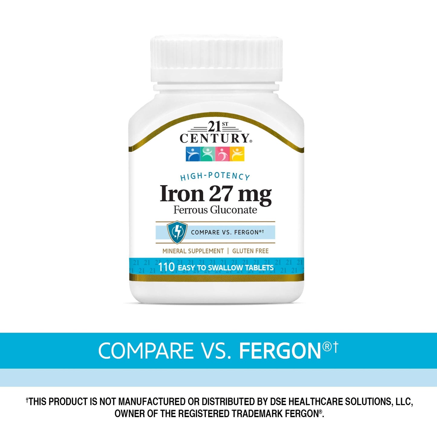 21st Century Iron 27 mg Ferrous Gluconate Tablets – 110 Count | Gluten Free
