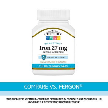 21st Century Iron 27 mg Ferrous Gluconate Tablets – 110 Count | Gluten Free