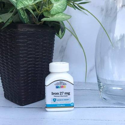 21st Century Iron 27 mg Ferrous Gluconate Tablets – 110 Count | Gluten Free