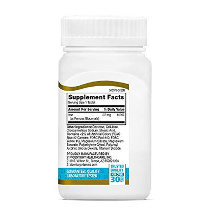 21st Century Iron 27 mg Ferrous Gluconate Tablets – 110 Count | Gluten Free
