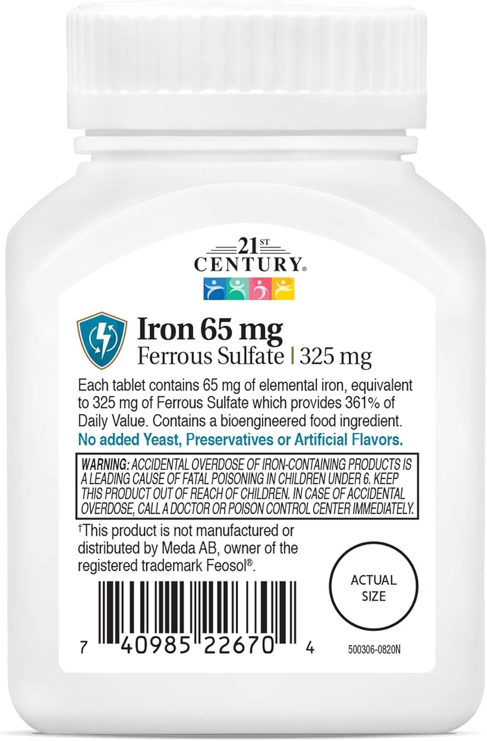 21st Century Iron Ferrous Sulfate 65 mg (325 mg) Tablets – 120 Count
