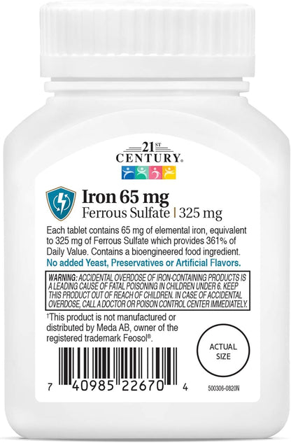 21st Century Iron Ferrous Sulfate 65 mg (325 mg) Tablets – 120 Count