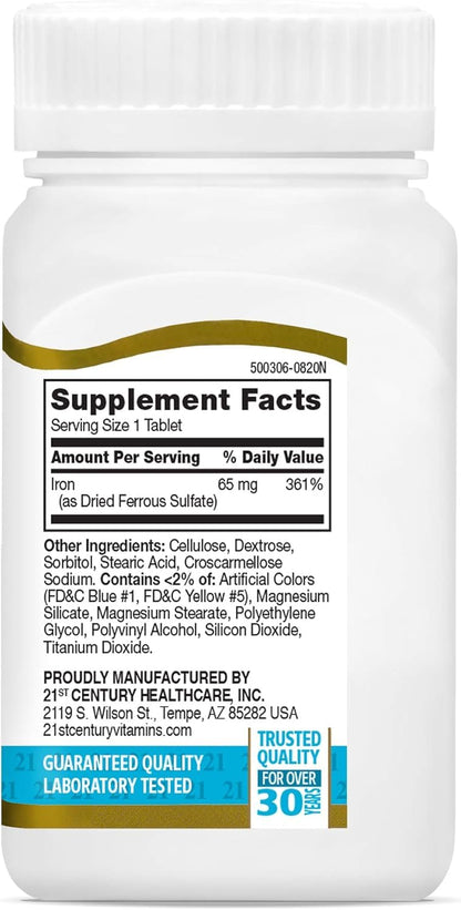 21st Century Iron Ferrous Sulfate 65 mg (325 mg) Tablets – 120 Count