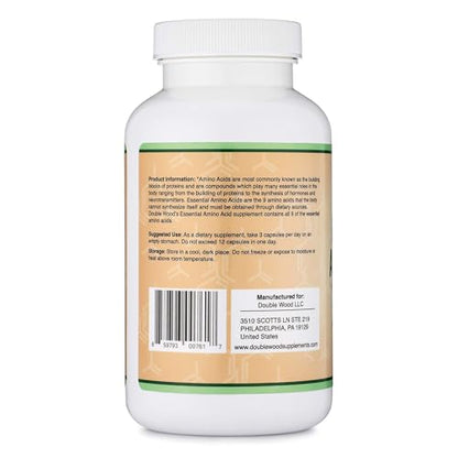 Essential Amino Acids (EAAs & BCAAs) - 1g per Serving Powder | 225 Capsules | Gluten Free | Double Wood