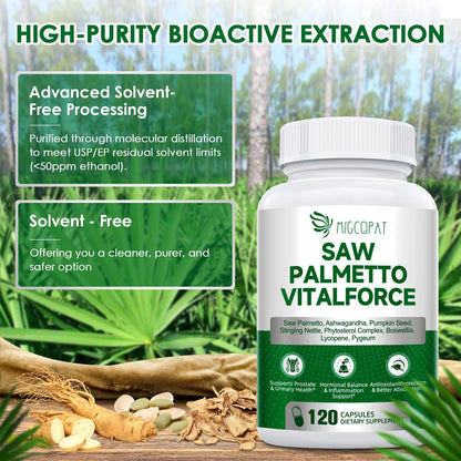 23-in-1 Saw Palmetto for Men – 10,000 mg per Serving Prostate Health Supplement with Ashwagandha, Pumpkin Seed, Stinging Nettle – 120 Caps