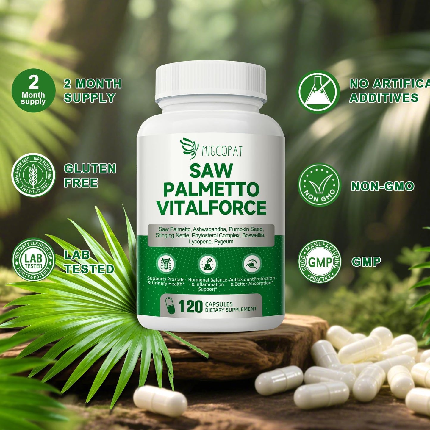 23-in-1 Saw Palmetto for Men – 10,000 mg per Serving Prostate Health Supplement with Ashwagandha, Pumpkin Seed, Stinging Nettle – 120 Caps