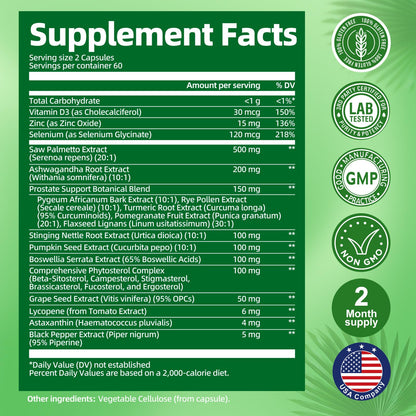 23-in-1 Saw Palmetto for Men – 10,000 mg per Serving Prostate Health Supplement with Ashwagandha, Pumpkin Seed, Stinging Nettle – 120 Caps