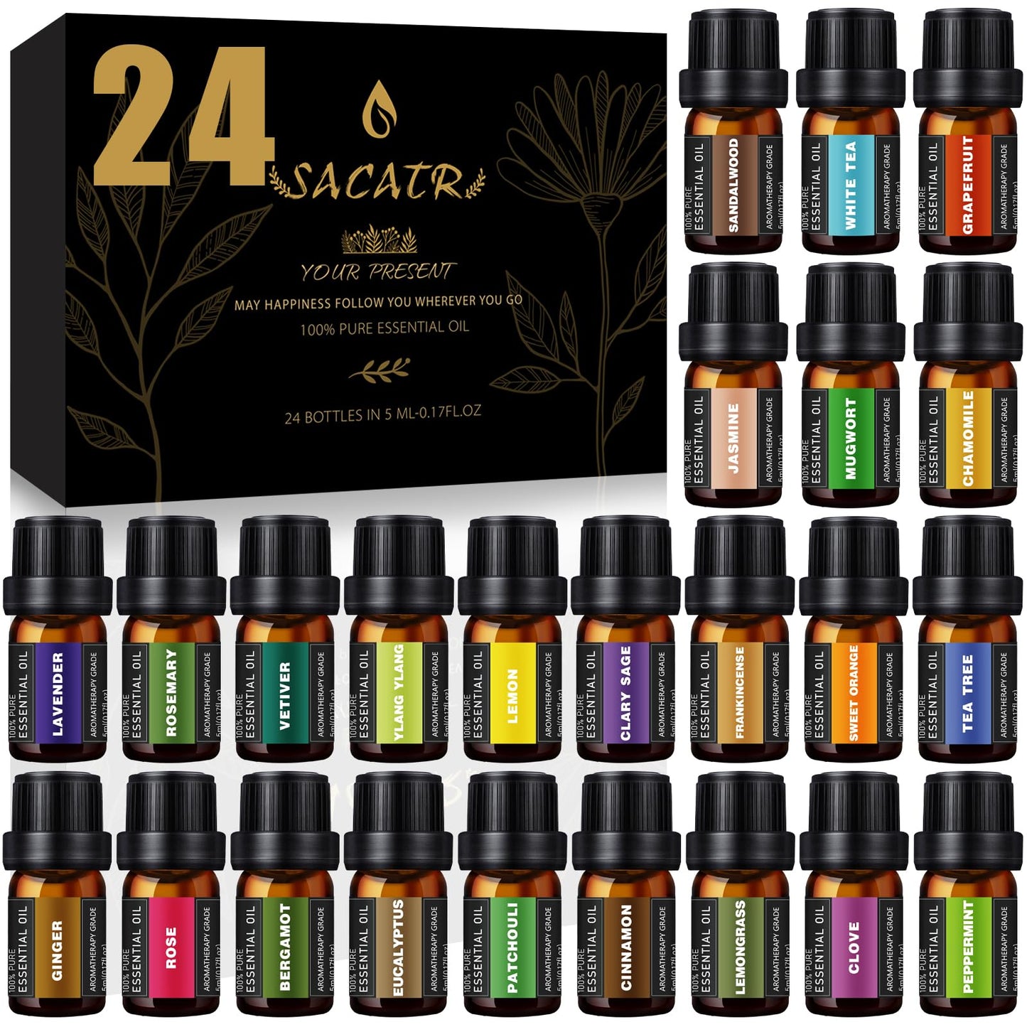 24 x 5ml Essential Oils Set – Natural Oils for Diffuser & DIY Projects