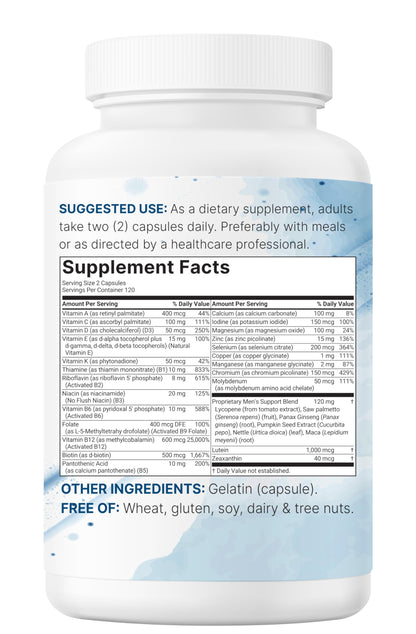 Pure Methylated Multivitamin for Men, 240 Capsules | 30 Key Nutrients with Vitamin C, D, E, B Complex + Methylfolate, lycopene, Saw Palmetto, Ginseng, & Maca | Men’s Daily Support | Filler Free