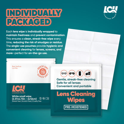 250 CT Lens Wipes for Eyeglasses - Pre-Moistened, Individually Wrapped
